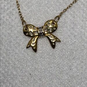 NWOT Gold Plated Rhinestone Accent Bow Charm Anklet Bracelet